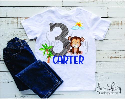 Safari Monkey Personalized Birthday Shirt - Sew Lucky Embroidery