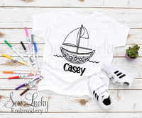 Sailboat Color Me Shirt - Sew Lucky Embroidery