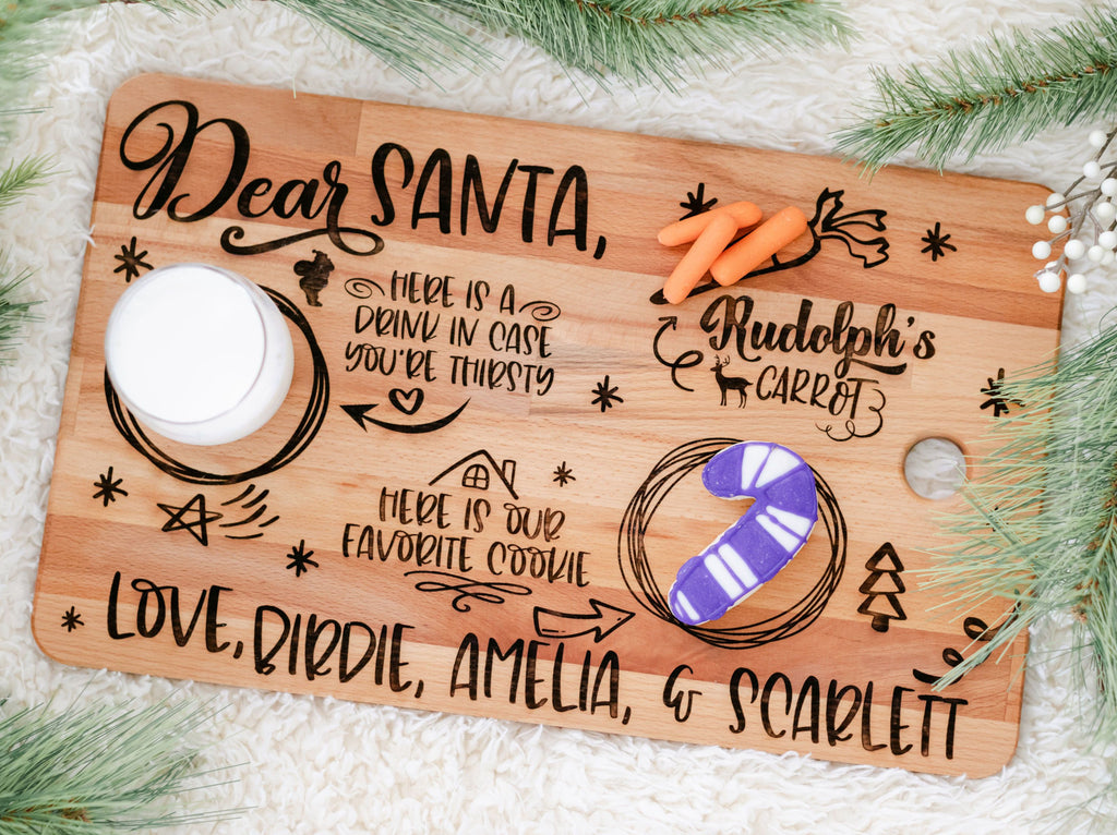 Personalized wood Santa tray cutting board - Sew Lucky Embroidery