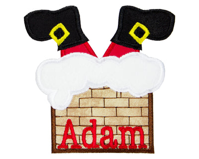 Santa Down the Chimney Personalized Sew or Iron on Embroidered Patch