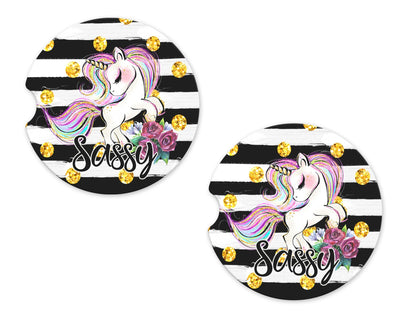Sassy Unicorn Sandstone Car Coasters (Set of Two)