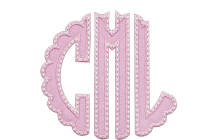 Pink Glitter Scallop Monogram Sew or Iron on Embroidered Patch