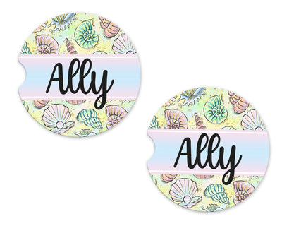 Sea Shells Personalized Sandstone Car Coasters (Set of Two)