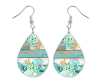 Sea Crest  Wood and Flowers Teardrop Earrings - Sew Lucky Embroidery