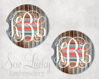 Serape Teal Glitter Sandstone Car Coasters - Sew Lucky Embroidery