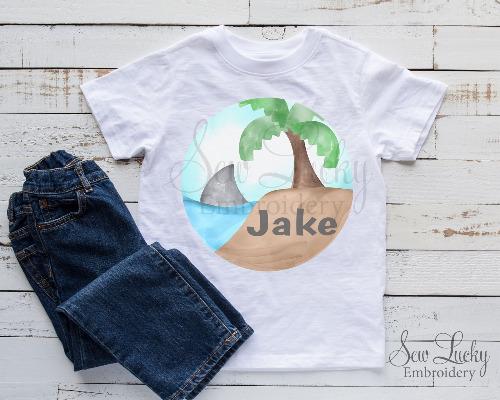 Shark Beach Circle Personalized Shirt - Sew Lucky Embroidery