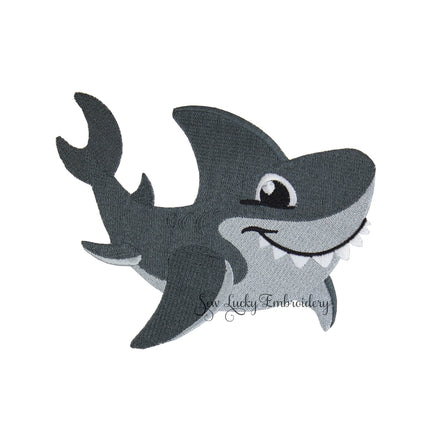 Smiling Gray Shark Patch - Sew Lucky Embroidery
