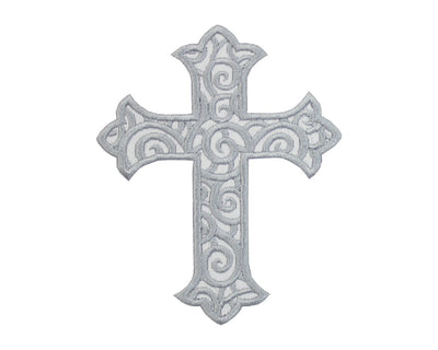 Silver Cross Sew or Iron on Embroidered Patch