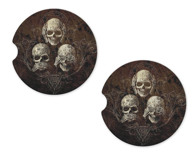 Skull Trio Sandstone Car Coasters (Set of Two)