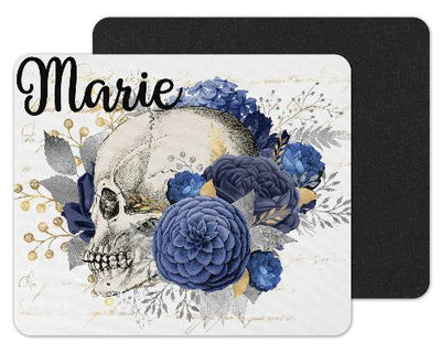 Skull with Blue Flowers Custom Personalized Mouse Pad