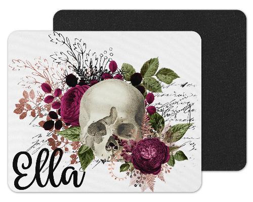 Skull with Maroon Flowers Custom Personalized Mouse Pad - Sew Lucky Embroidery