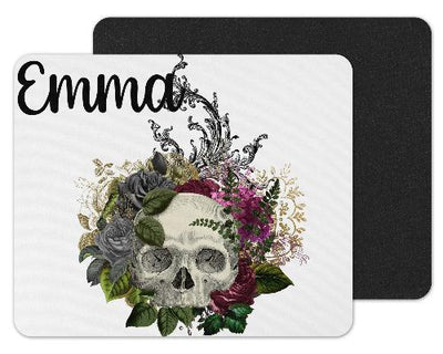 Skull with Purple and Gray Floral Custom Personalized Mouse Pad