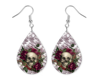 Skull and Roses Teardrop Earrings - Sew Lucky Embroidery