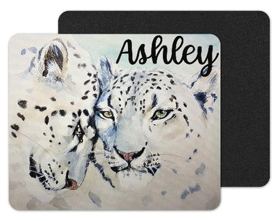 Snow Leopard Couple Custom Personalized Mouse Pad