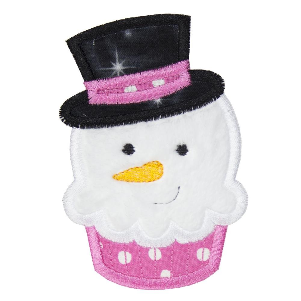 Snowman Christmas Cupcake with Sparkly Hat Patch - Sew Lucky Embroidery