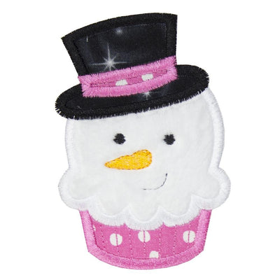 Snowman Christmas Cupcake with Sparkly Hat Sew or Iron on Embroidered Patch