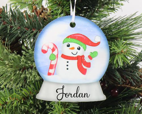 Snowman Snow Globe Christmas Ornament Personalized - Sew Lucky Embroidery