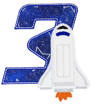 Space shuttle Birthday Number Sew or Iron on Embroidered Patch