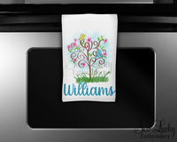 Spring Birds Personalized Kitchen Towel - Waffle Weave Towel - Microfiber Towel - Kitchen Decor - House Warming Gift - Sew Lucky Embroidery