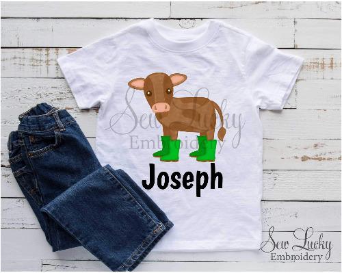 Spring Cow in Water Boots Personalized Shirt - Sew Lucky Embroidery
