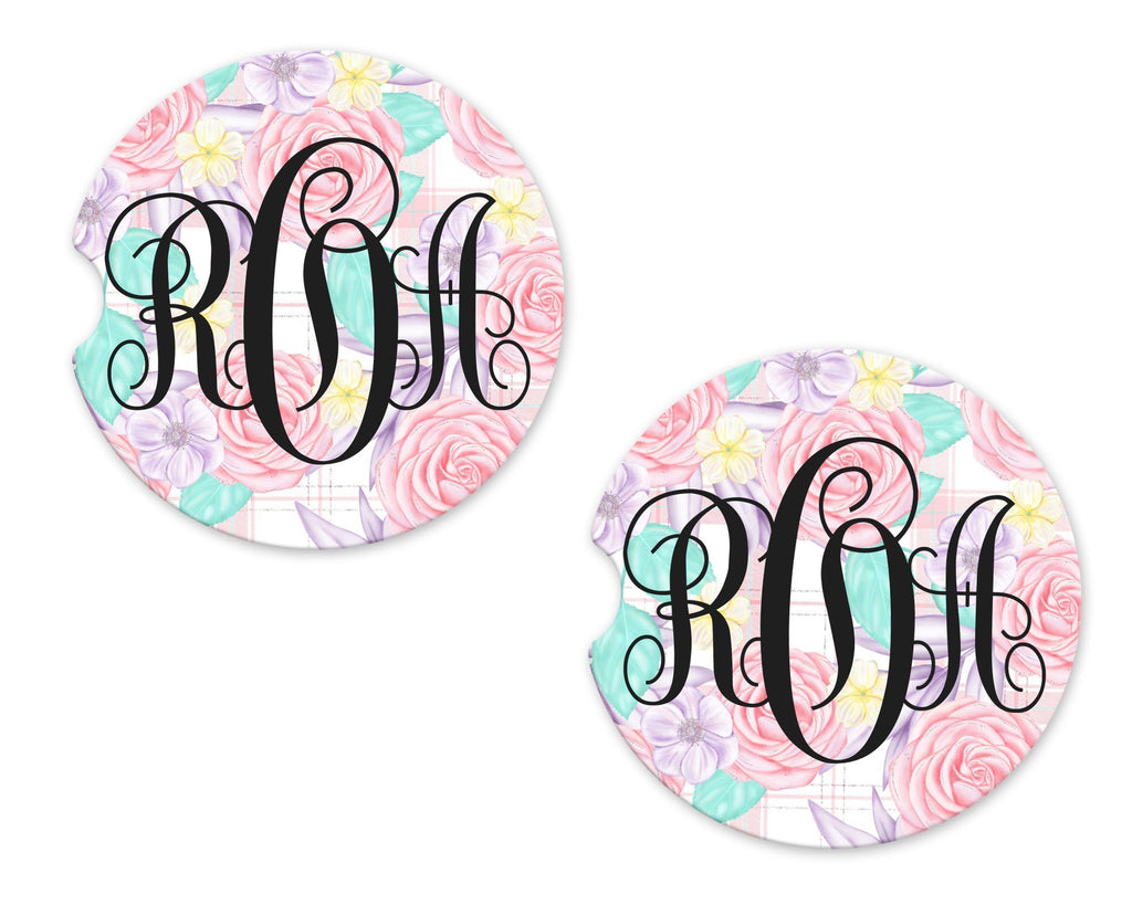 Spring Personalized Sandstone Car Coasters - Sew Lucky Embroidery
