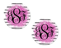 Stripes with Glitter Personalized Sandstone Car Coasters - Sew Lucky Embroidery