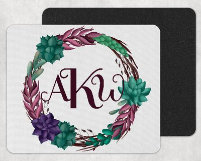 Succulents Wreath Personalized Custom Monogram Mouse Pad