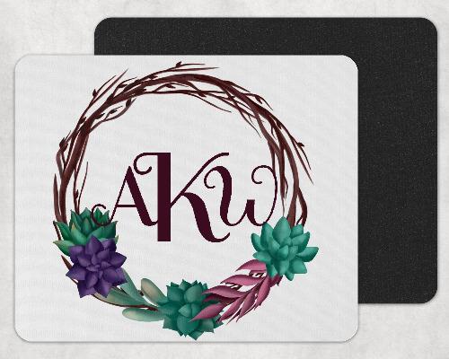 Succulents Wreath Personalized Custom Monogram Mouse Pad - Sew Lucky Embroidery