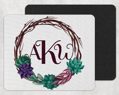 Succulents Wreath Personalized Custom Monogram Mouse Pad