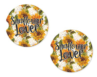 Sunflower Lover Sandstone Car Coasters - Sew Lucky Embroidery