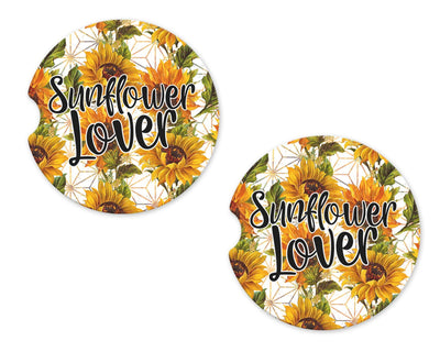 Sunflower Lover Sandstone Car Coasters (Set of Two)
