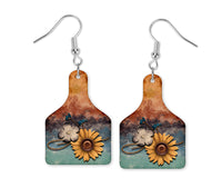 Sunflower Cow Tag Earrings - Sew Lucky Embroidery
