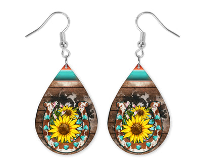 Sunflower Horseshoe Teardrop Earrings