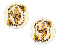 Sunflowers and Cactus Sandstone Car Coasters - Sew Lucky Embroidery