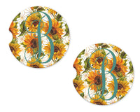 Sunflowers Personalized Sandstone Car Coasters - Sew Lucky Embroidery