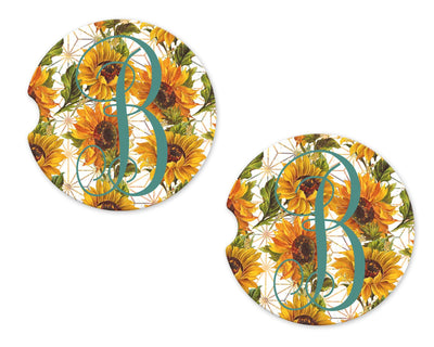 Sunflowers Personalized Sandstone Car Coaster (Set of Two)