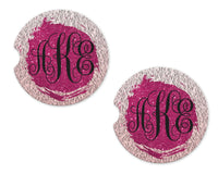 Swirls and Pink Glitter Personalized Sandstone Car Coasters - Sew Lucky Embroidery