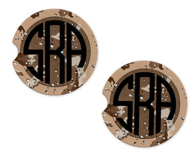 Tan Camo Personalized Sandstone Car Coaster (Set of Two)