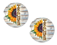 Teacher Sunflower Sandstone Car Coasters - Sew Lucky Embroidery