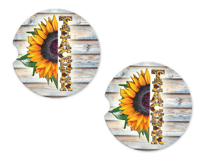 Teacher Sunflower Sandstone Car Coasters (Set of Two)