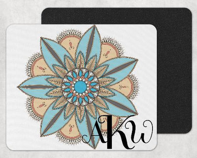 Teal and Brown Mandala Custom Personalized Monogram Mouse Pad