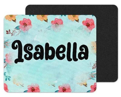 Teal with Flowers Custom Personalized Mouse Pad