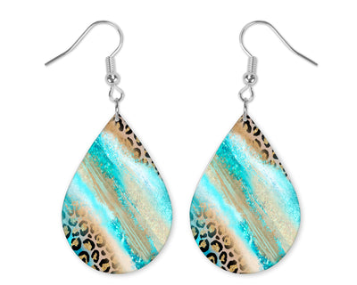 Teal and Leopard Teardrop Earrings