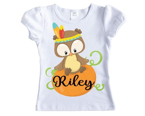 Thanksgiving Owl and Pumpkin Personalized Shirt - Sew Lucky Embroidery