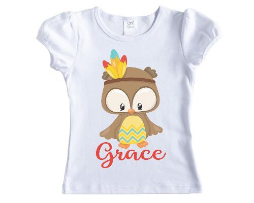 Thanksgiving Owl Personalized Girls Shirt - Sew Lucky Embroidery