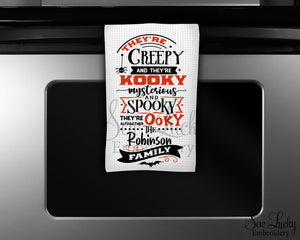 They're Creepy and they're Kooky Personalized Kitchen Towel - Waffle Weave Towel - Microfiber Towel - Kitchen Decor - House Warming Gift - Sew Lucky Embroidery