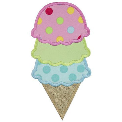 Three Scoops Ice Cream Cone Sew or Iron on Embroidered Patch