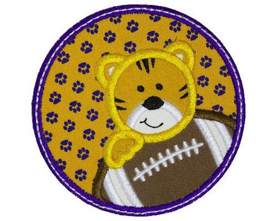 Tiger Boy Football Circle Sew or Iron on Embroidered Patch
