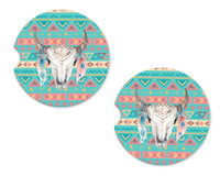 Tribal Skull Sandstone Car Coasters - Sew Lucky Embroidery