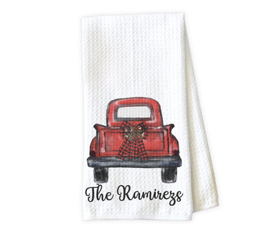 Truck with Christmas Bow Waffle Weave Microfiber Kitchen Towel